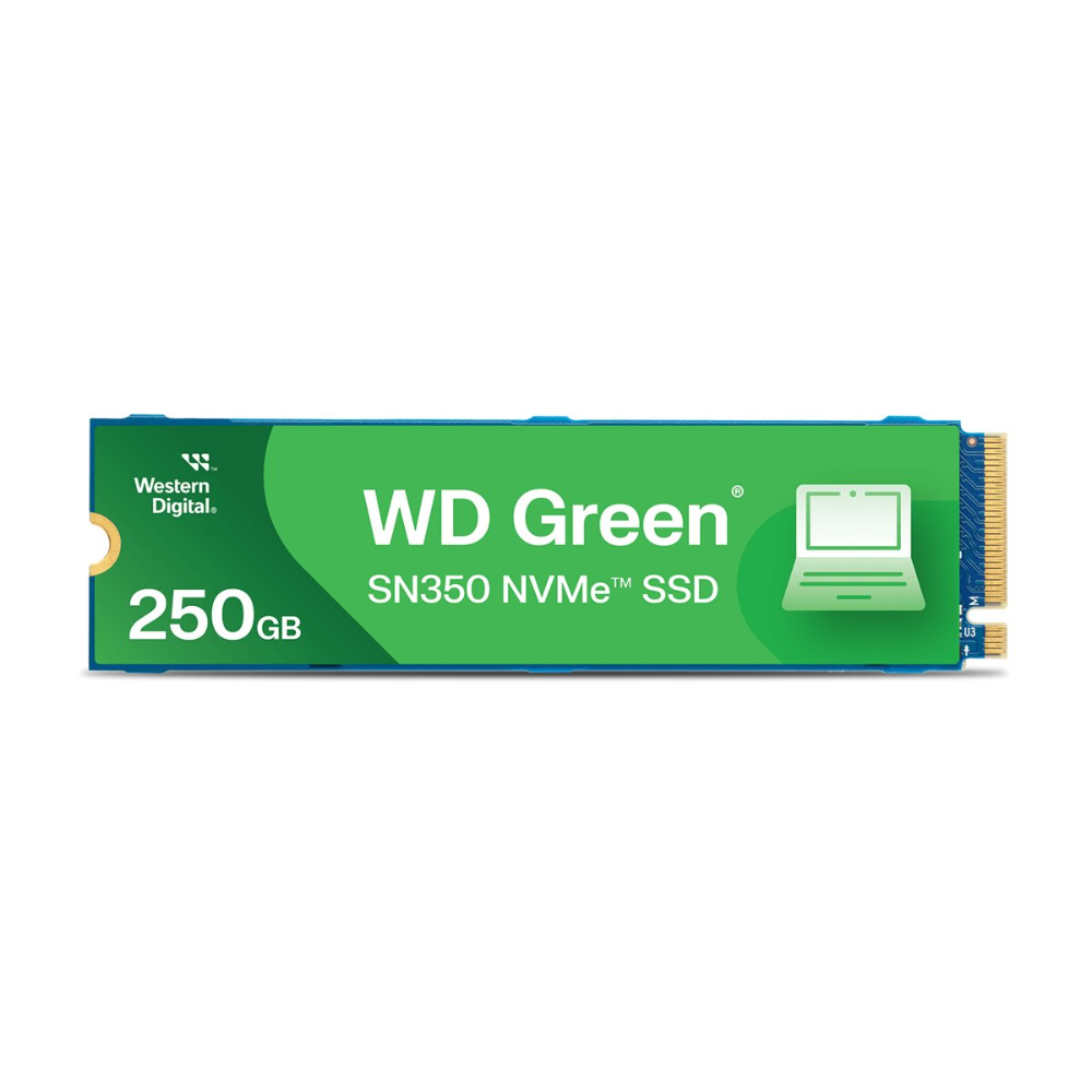 Western Digital WD Green SN350 250GB M.2 2280 NVMe PCIe Gen3 x4 Internal Solid State Drive, TLC NAND, Up to 2400 MB/s Sequential Read, 1500 MB/s Sequential Write, 300K IOPS Random Read/Write, 40 TBW Endurance, Shock Resistant