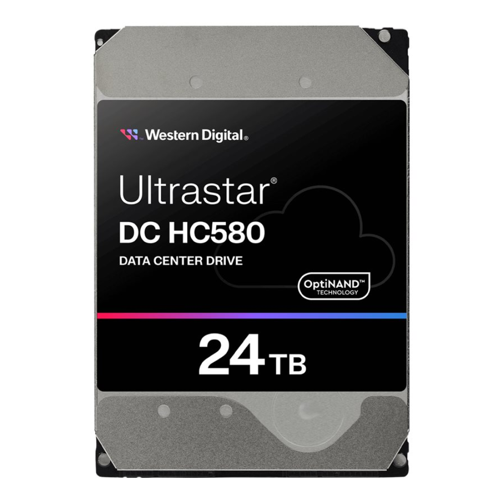 Western Digital Ultrastar DC HC580 24TB 3.5 SATA 6Gb/s Enterprise Hard Drive, 7200 RPM, 512MB Cache, CMR Technology, OptiNAND, Energy-Assisted Magnetic Recording (EAMR), Triple-Stage Actuator, HelioSeal Helium-Sealed, 298 MB/s Transfer, 2.5M Hours MTBF