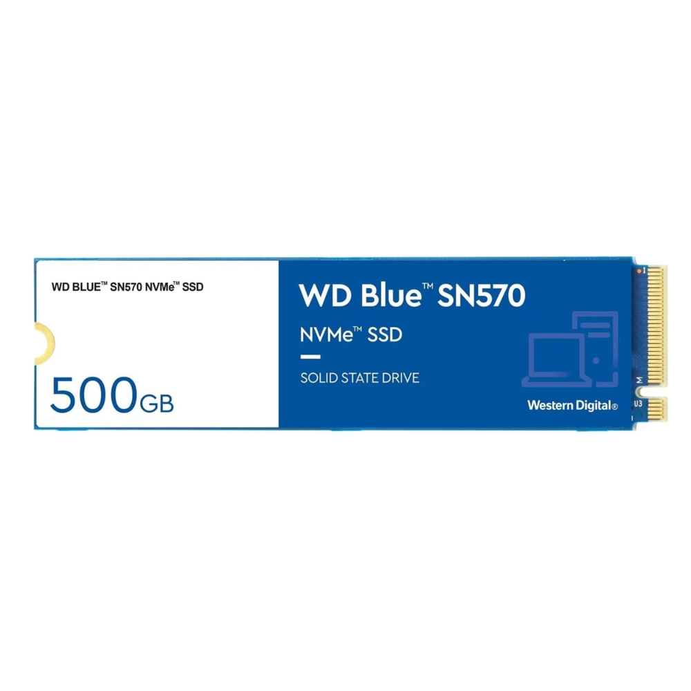 Western Digital WD Blue SN570 500GB M.2 2280 PCIe Gen3 x4 NVMe 1.4 Internal Solid State Drive, TLC NAND, Up to 3,500 MB/s Sequential Read, 2,300 MB/s Sequential Write, 360K IOPS Random Read, 390K IOPS Random Write, 300 TBW Endurance, 1.5M Hours MTBF