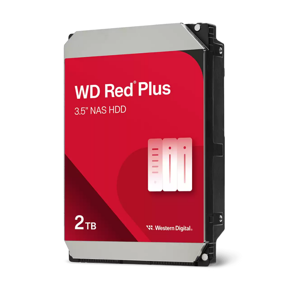 Western Digital WD Red Plus 2TB 3.5 SATA 6Gb/s NAS Hard Drive, 5400 RPM, 512MB Cache, CMR, RAID-Optimized, 180TB/Year Workload Western Digital WD Red Plus 2TB 3.5 SATA 6Gb/s NAS Hard Drive, 5400 RPM, 512MB Cache, CMR, RAID-Optimized, 180TB/Year Workload